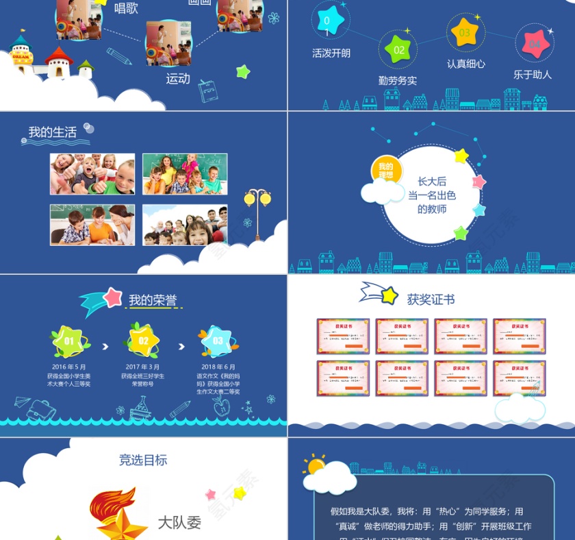 蓝色卡通儿童自我介绍竞选团委PPT模板第2张