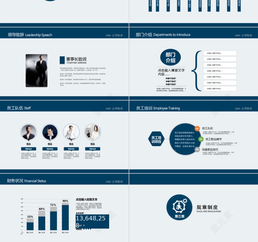 中国风简洁蓝色古典商务企业人力资源管理入职培训PPT模板第3张