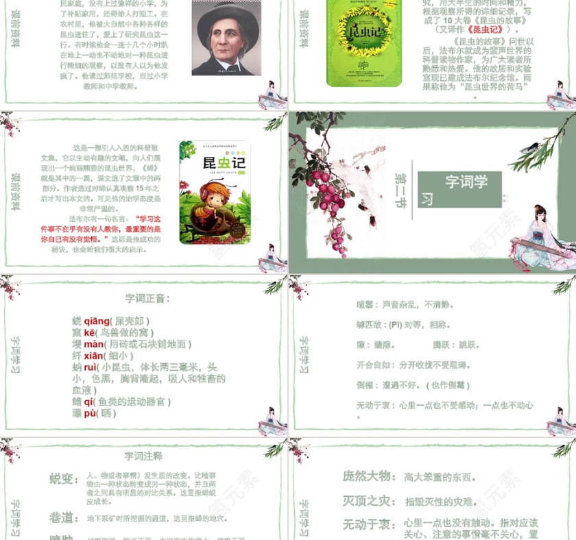 绿色简约小学四年级语文课件蝉第2张