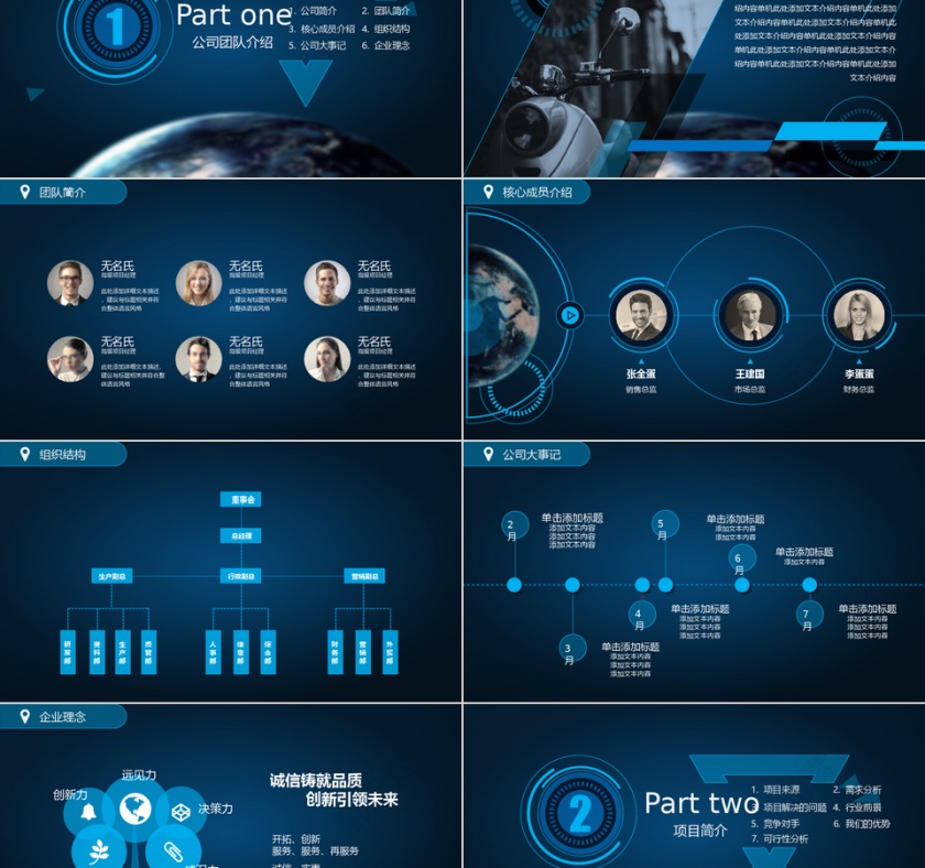 高端深蓝色商务商业创业计划书PPT模板第2张