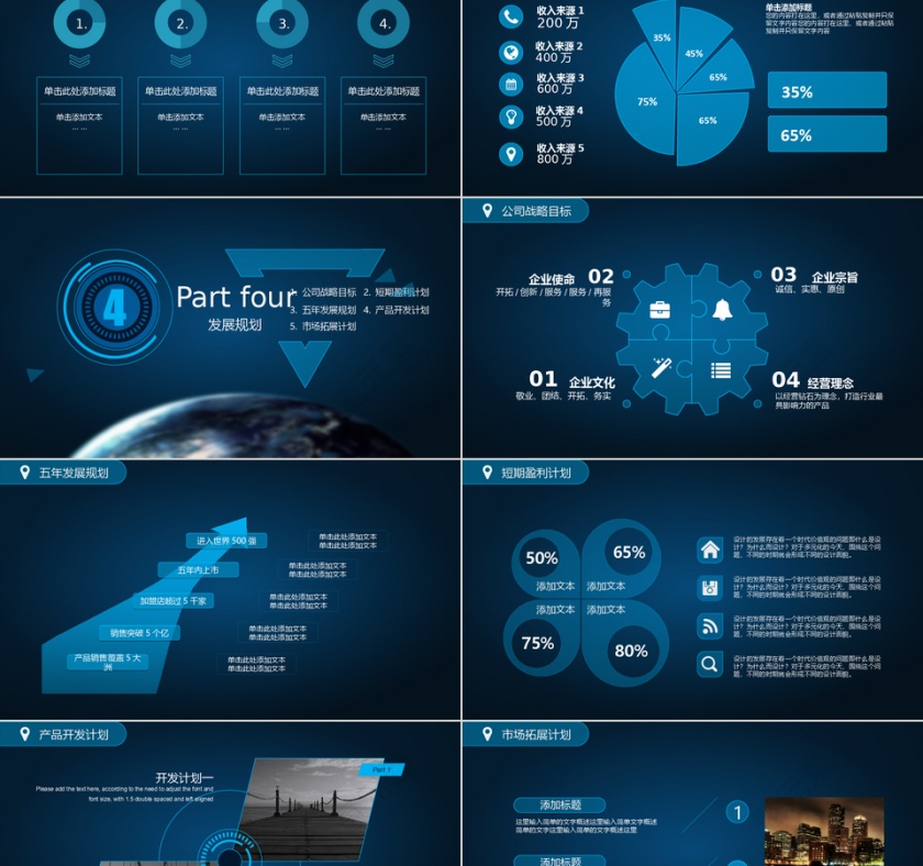 高端深蓝色商务商业创业计划书PPT模板第5张