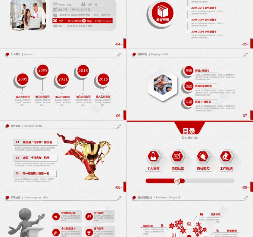 微立体2019岗位竞聘简历PPT模板第2张