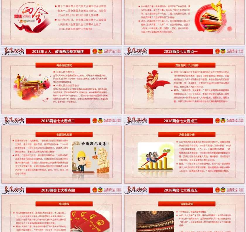 聚焦2018两会精神学习党课课件ppt模板第2张
