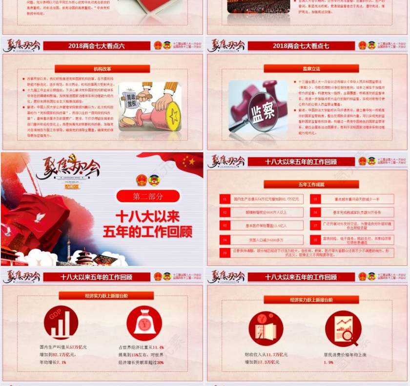 聚焦2018两会精神学习党课课件ppt模板第3张