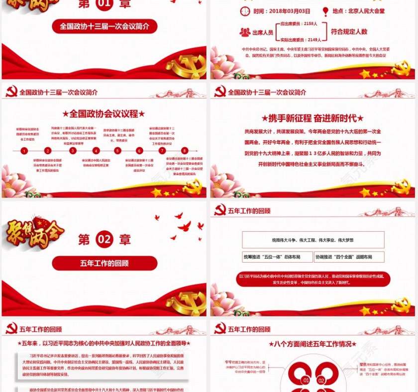 聚焦2018两会精神解读党建PPT模板第2张