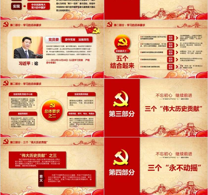 两学一做党政机关党建党课党政党建通用PPT模板第3张