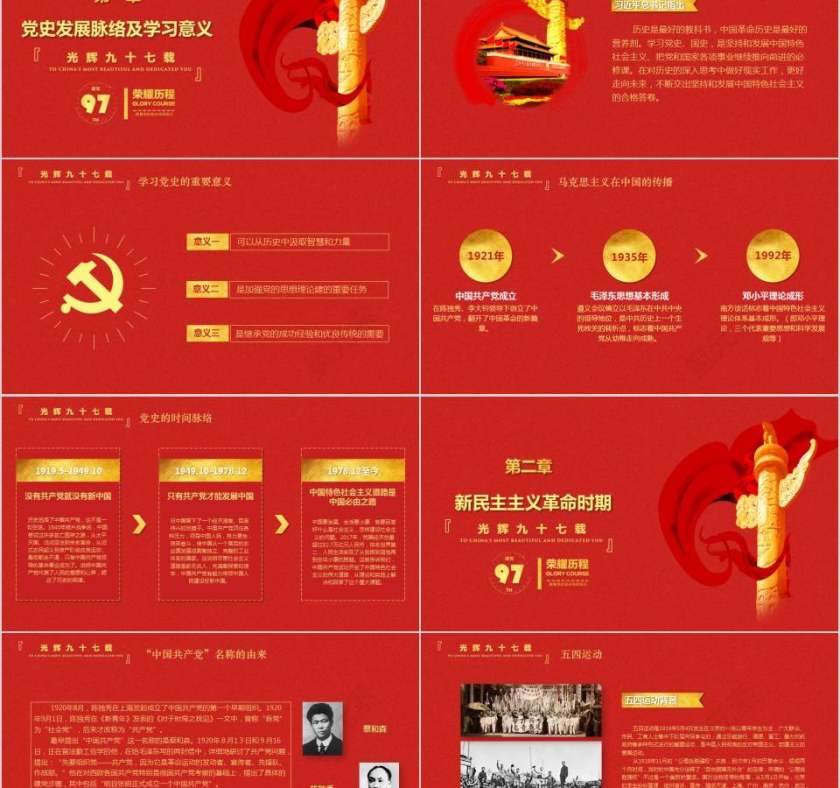 荣耀97载跟党走党史发展脉络及学习意义PPT模板第2张