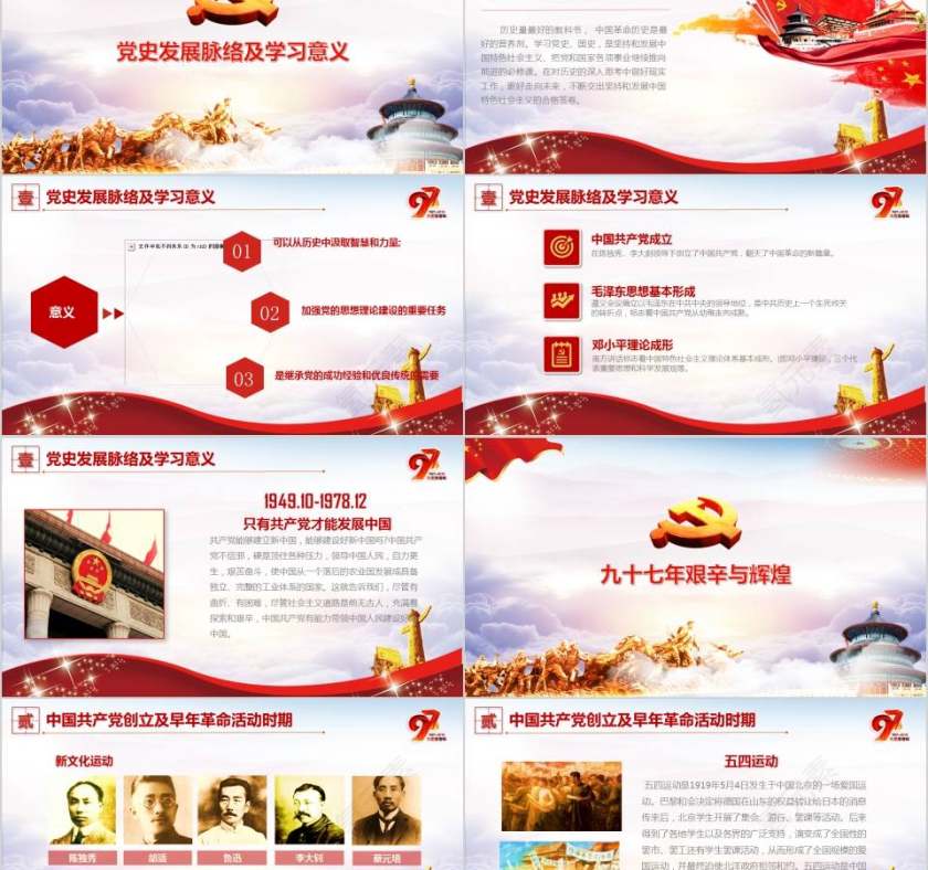 七一中国共产党党史建党节97周年党史学习党的光辉历程PPT模板第2张