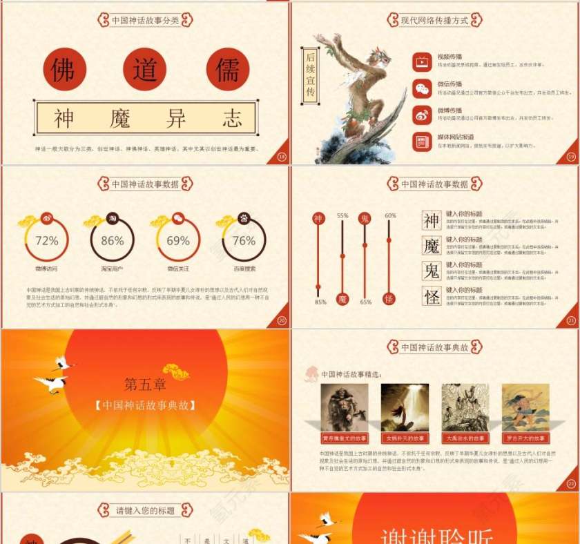 中国故事神话传统PPT模板节日PPT第4张