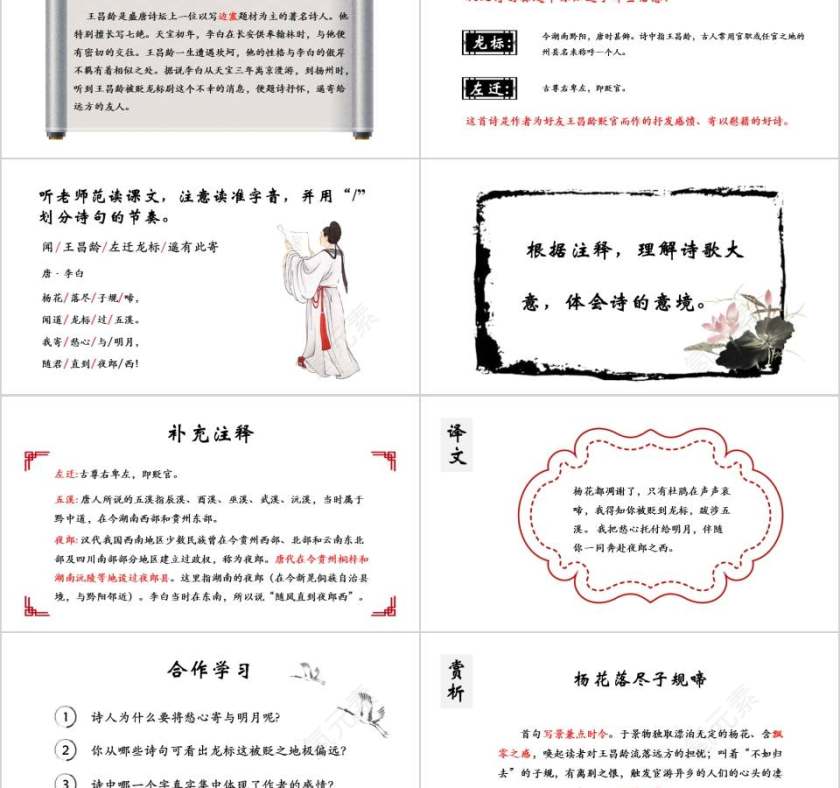 人教版（部编）初中语文七年级上册闻王昌龄左迁龙标遥有此寄读书分享会ppt 第2张