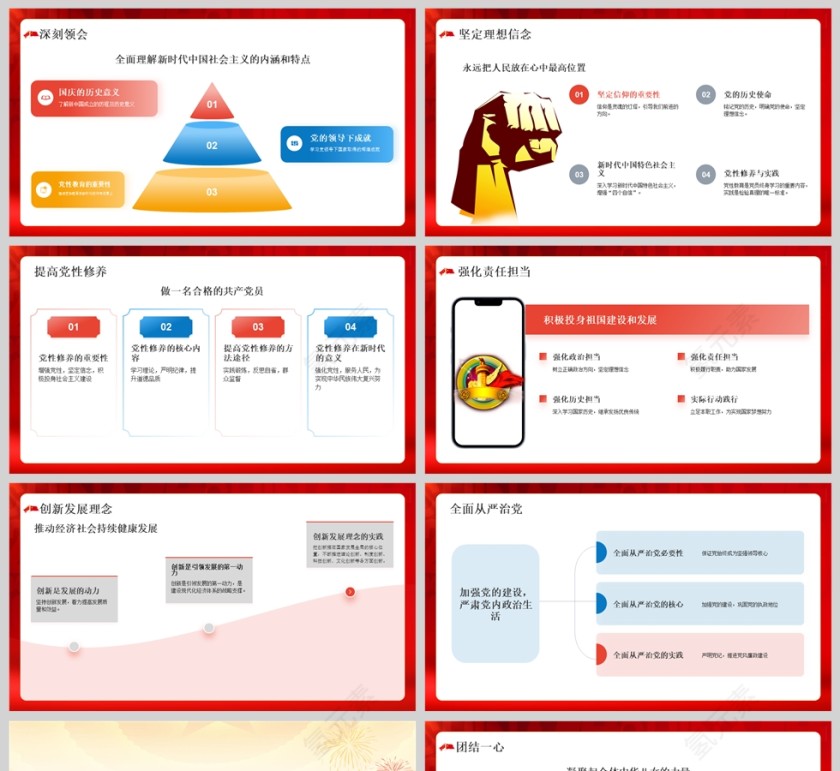 红色党政风热烈庆祝中国成立75周年党课PPT模版第5张