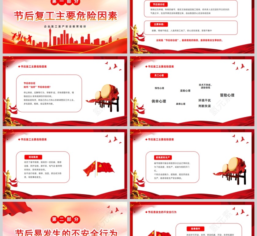 红色党政风节后复工安全生产培训PPT模板第2张