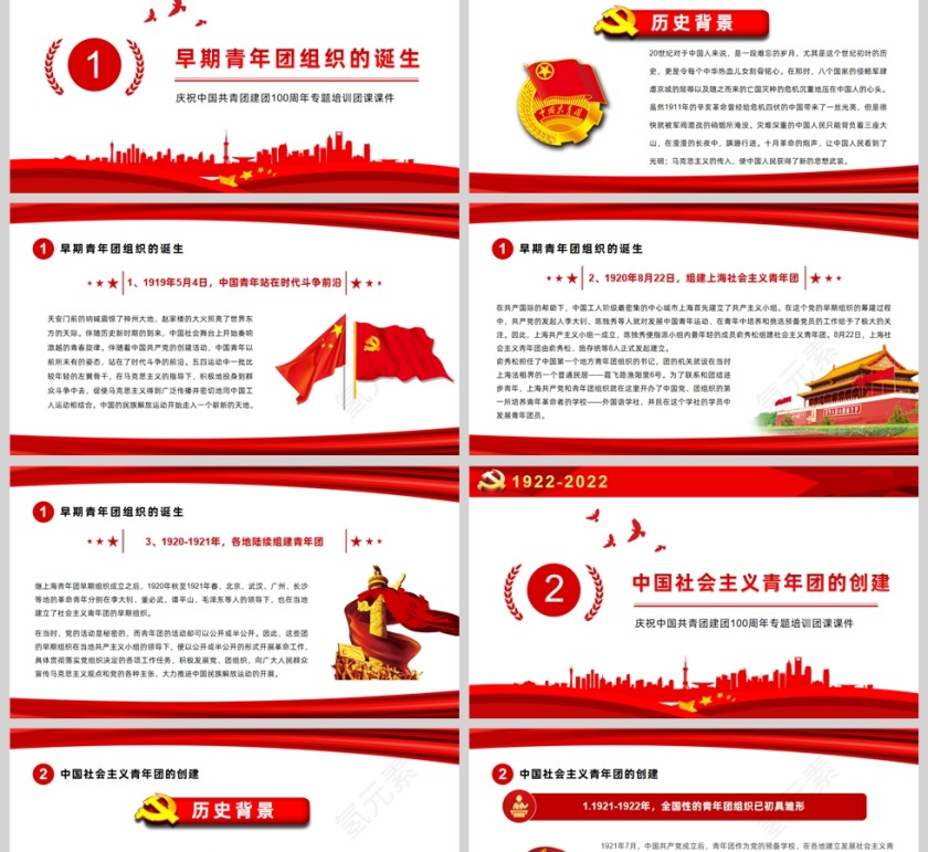 红色党政风中国青年运动史PPT模板第2张