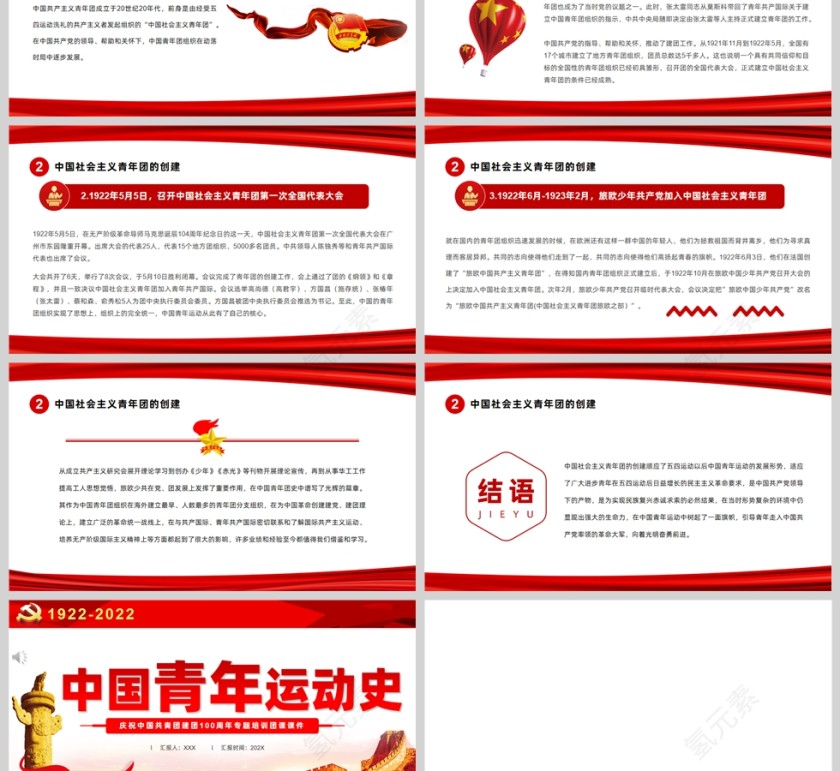 红色党政风中国青年运动史PPT模板第3张