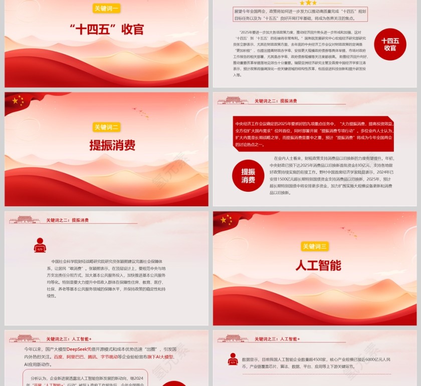 红色党政风从六大“关键词”前瞻2025年全国两会热点PPT模板第2张