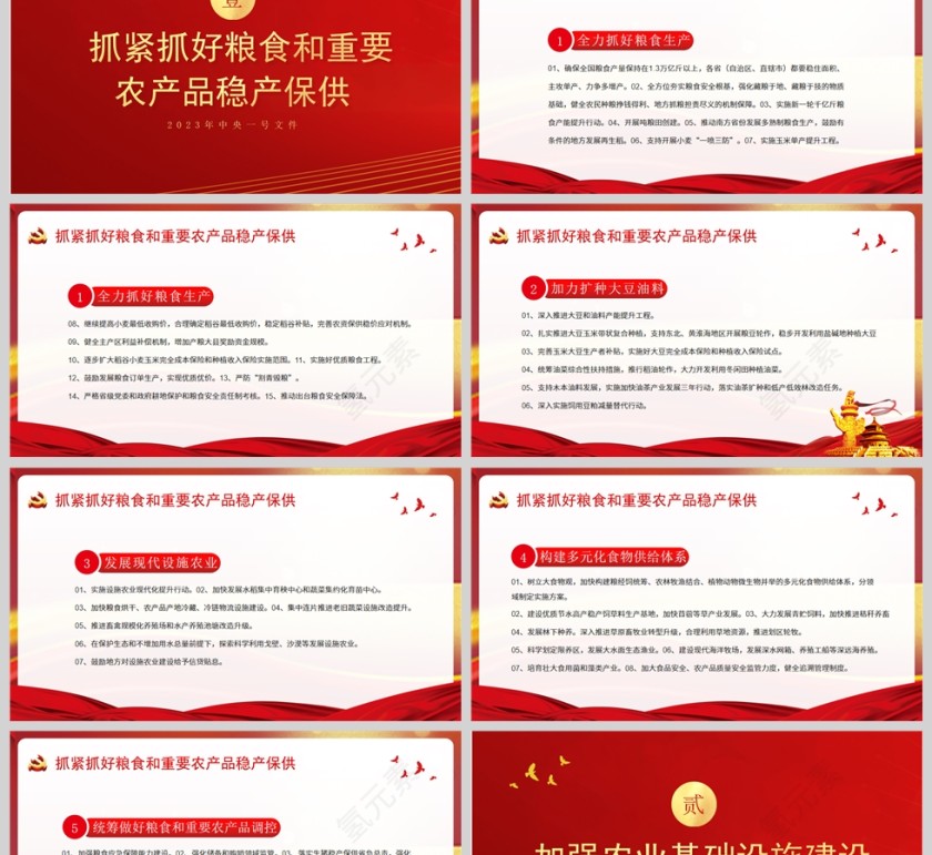 红色党政风2023年中央一号文件全面推进乡村振兴重点工作PPT模板第2张