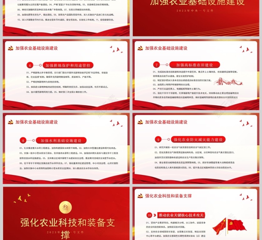 红色党政风2023年中央一号文件全面推进乡村振兴重点工作PPT模板第3张