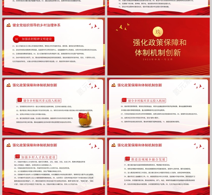红色党政风2023年中央一号文件全面推进乡村振兴重点工作PPT模板第8张