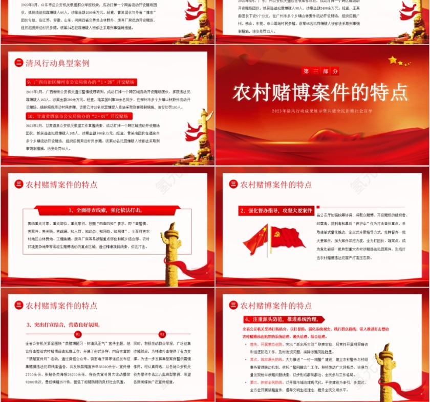红色党政风严打农村赌博违法犯罪PPT模板第3张