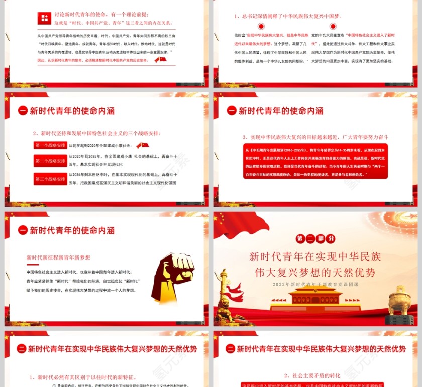 红色党政风青年精神素养提升PPT模板第2张