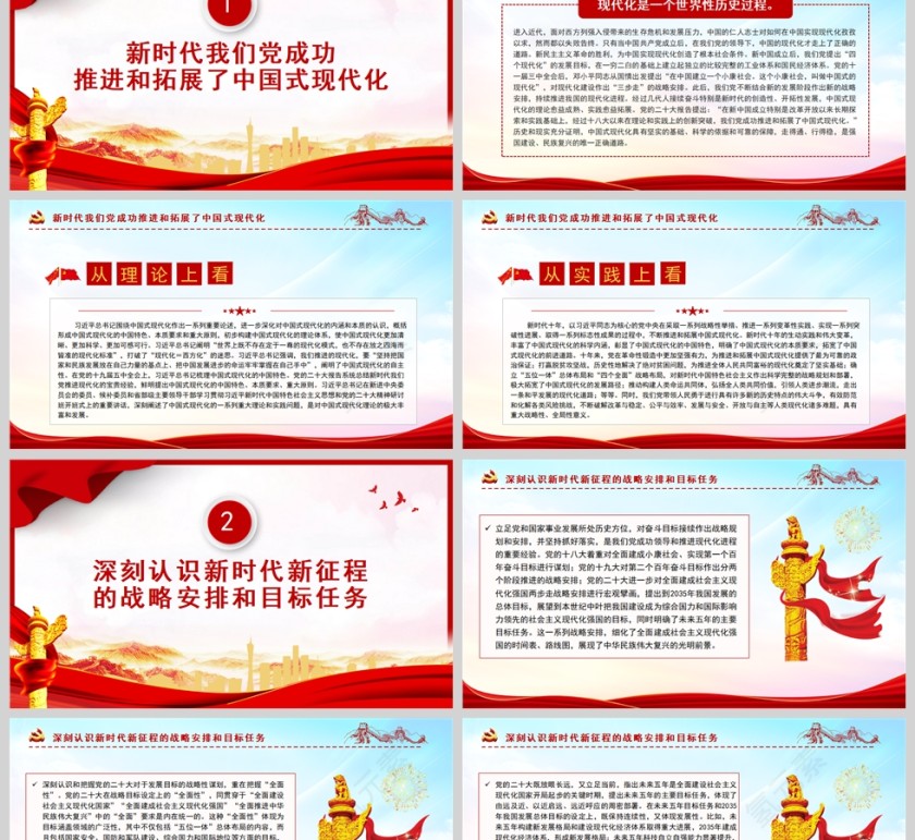 红色党政风深刻把握新时代使命任务正确理解和大力推动中国式现代化PPT模板第2张