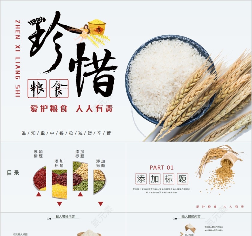 珍惜粮食爱护粮食人人有责PPT模板第1张