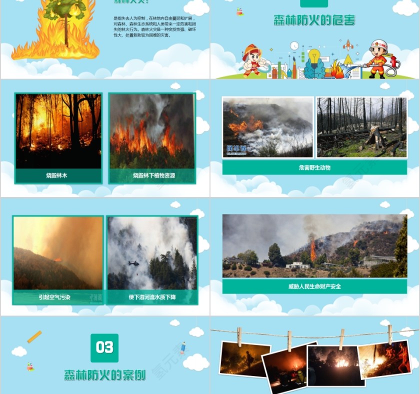 森林防火人人有责安全卡通消防宣传课件消防安全PPT模板第2张