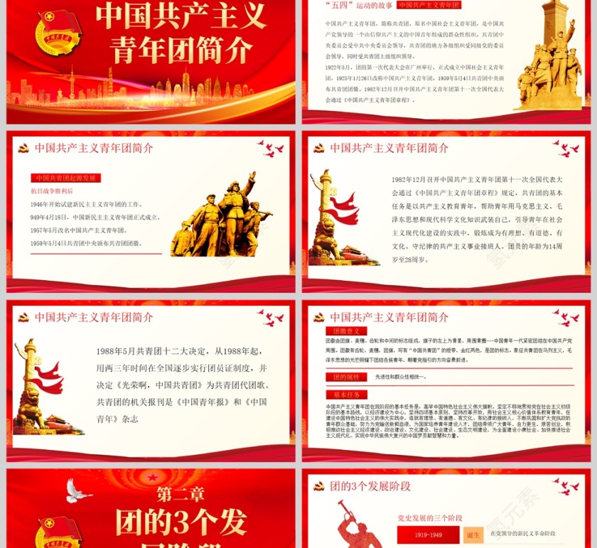 红色党政风中国共青团发展史历程团课共青团团课PPT模板第2张