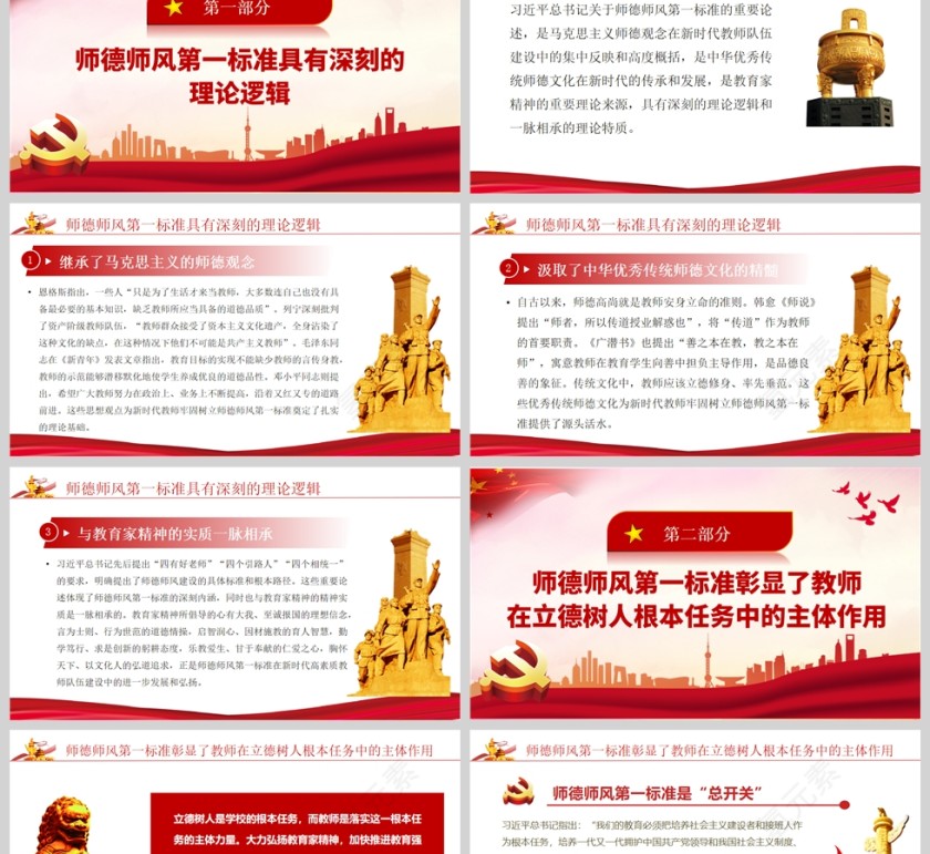 红色党政风培养高素质教师队伍教师PPT模板第2张