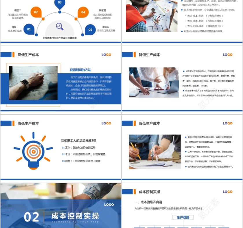 简约蓝色生产成本控制培训PPT模板第2张