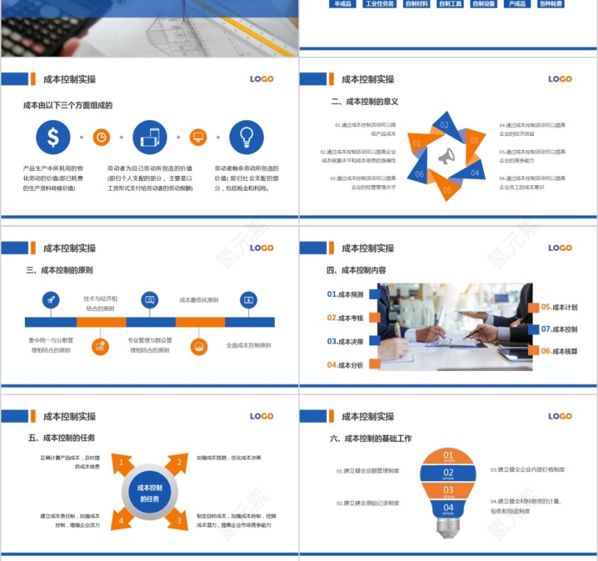 简约蓝色生产成本控制培训PPT模板第3张