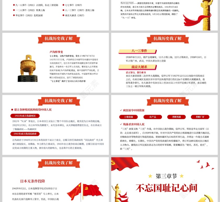 红色党政风纪念反法西斯战争胜利77周年PPT模板第3张