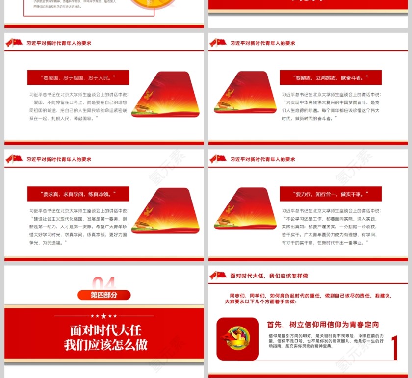 红色党政风新时代的青年五四团课PPT模板第4张