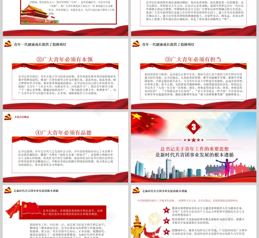 红色党政风共青团100周年PPT模板第3张