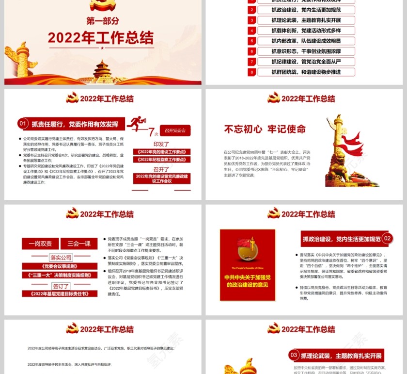 红色党政风国企党建工作总结PPT模板第2张