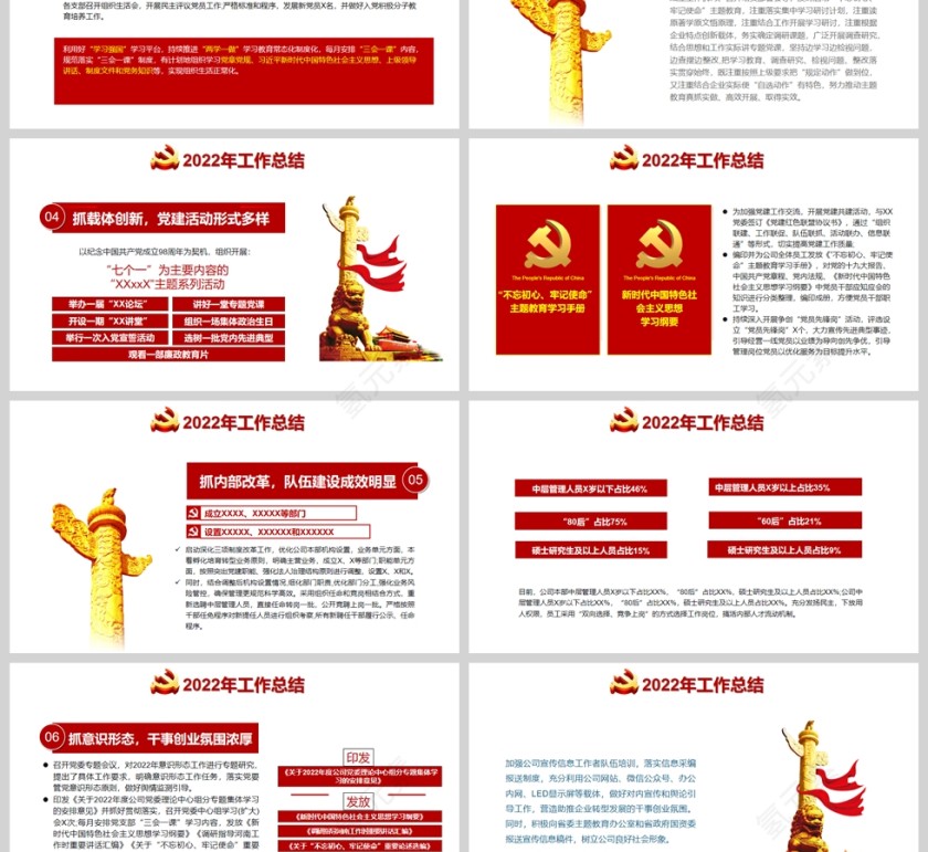 红色党政风国企党建工作总结PPT模板第3张