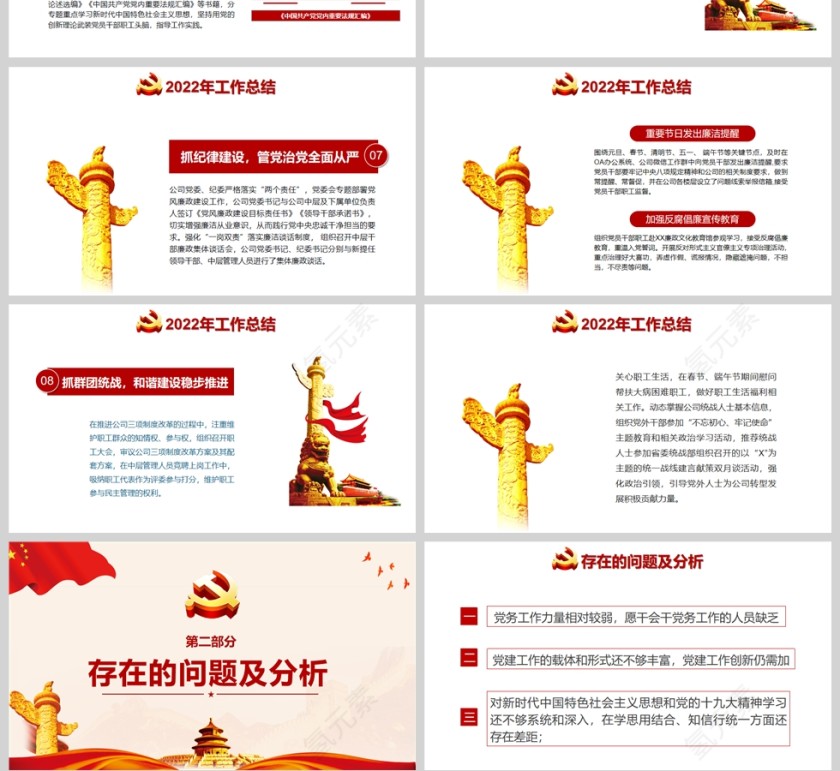 红色党政风国企党建工作总结PPT模板第4张