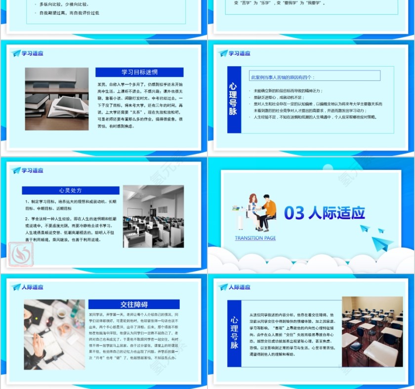 蓝色高中新生开学心理适应调整课程心理疏导PPT模板第3张