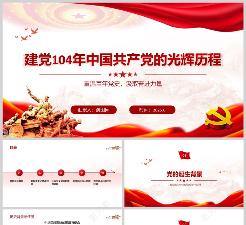 2025建党104年中国共产党的光辉历程党课学习ppt第1张