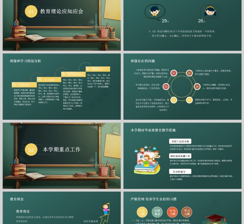 黑板风小学六年级期末家长会PPT模版第2张