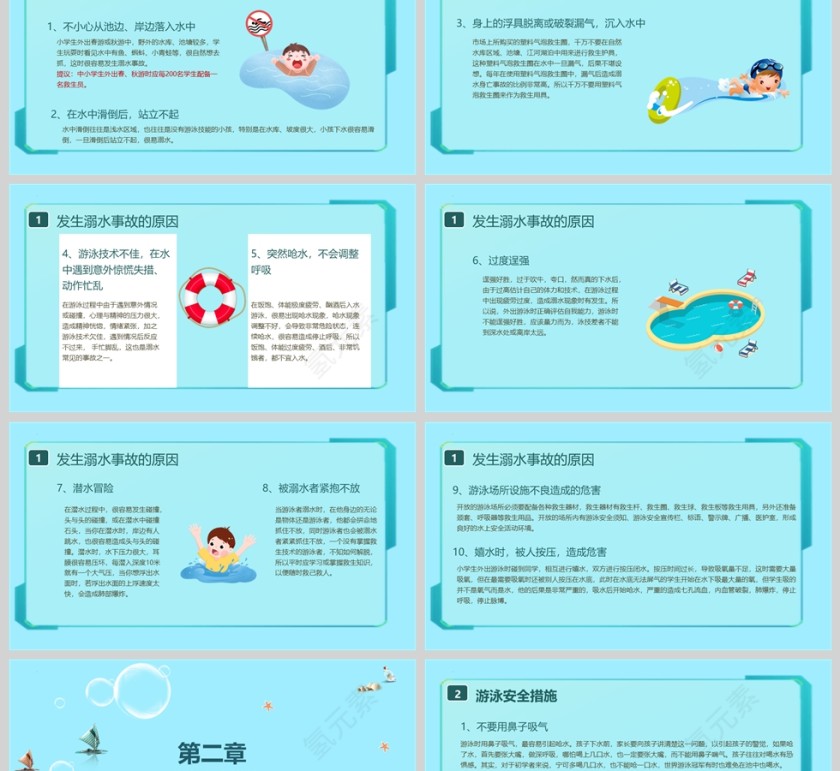 蓝色卡通风中小学生防溺水安全教育主题PPT课件模版第2张