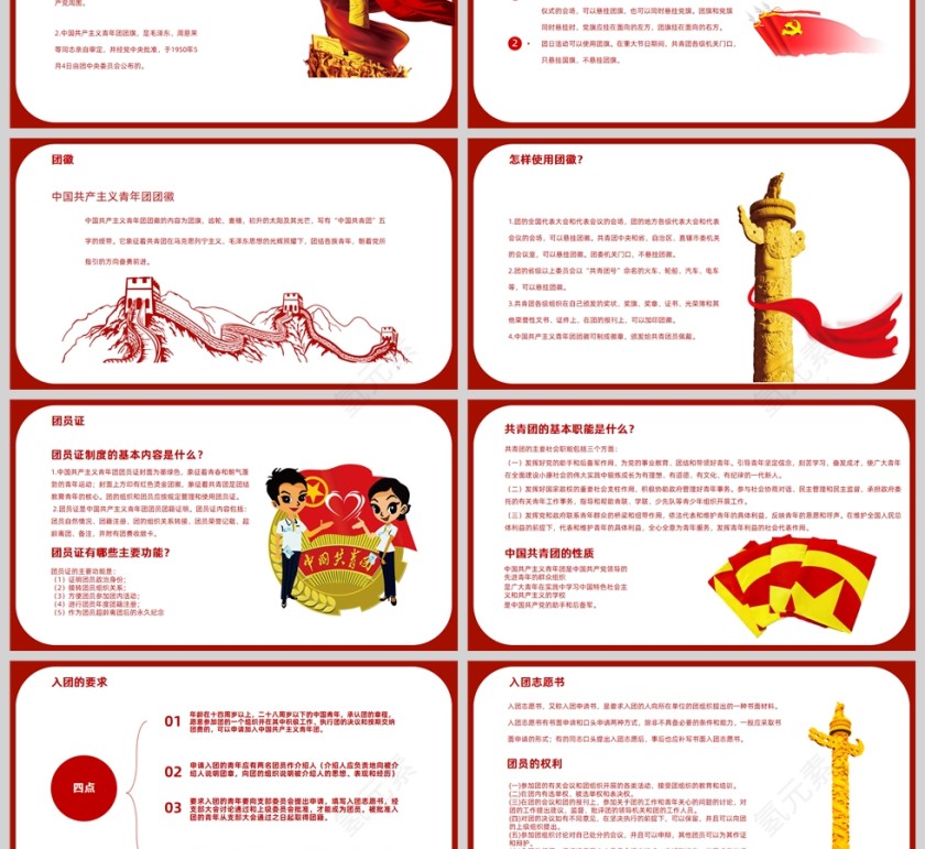 红色党政风第一党团课PPT模板第3张