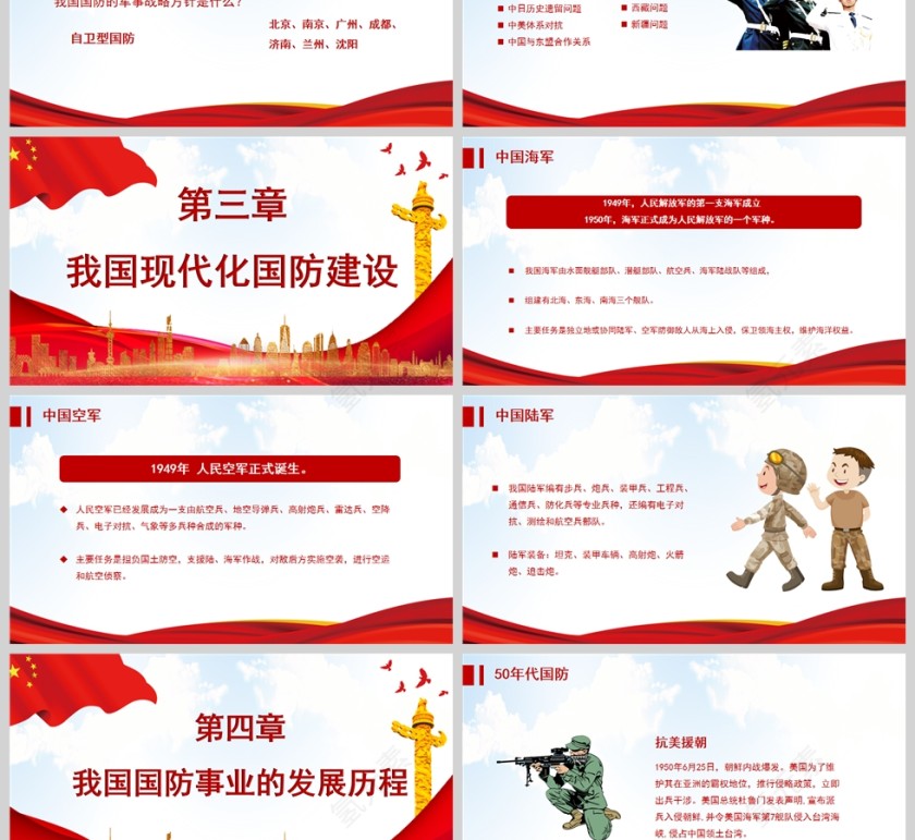 红色党政风中小学国防教育主题班会PPT模板第3张