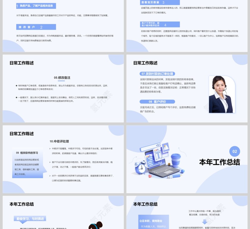蓝色简约电商客服年终工作汇报PPT模版第2张
