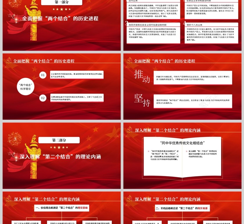 红色党政风深刻理解两个结合续写马克思主义中国化时代化新篇章PPT模板第2张