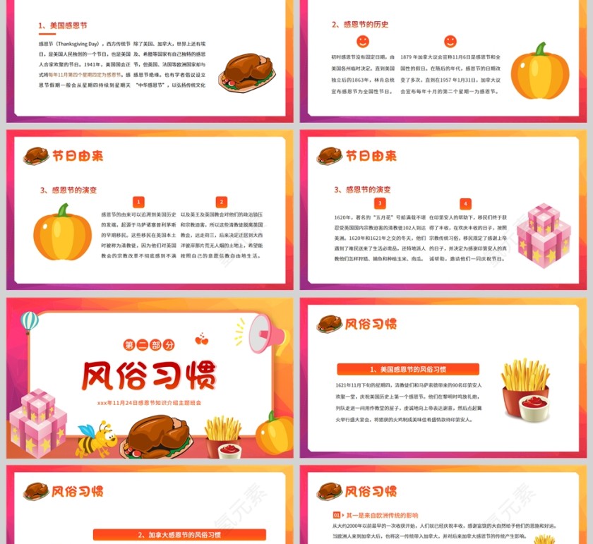 橙色感恩节主题班会PPT模板第2张