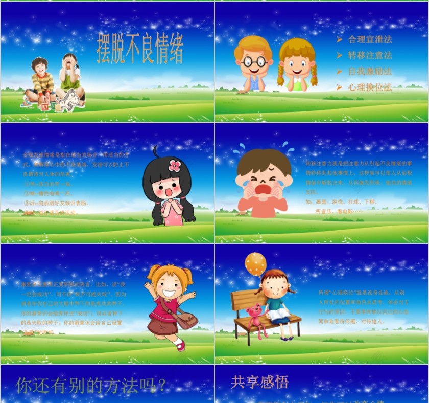 可爱卡通我的情绪我做主心理健康主题班会PPT模板第4张