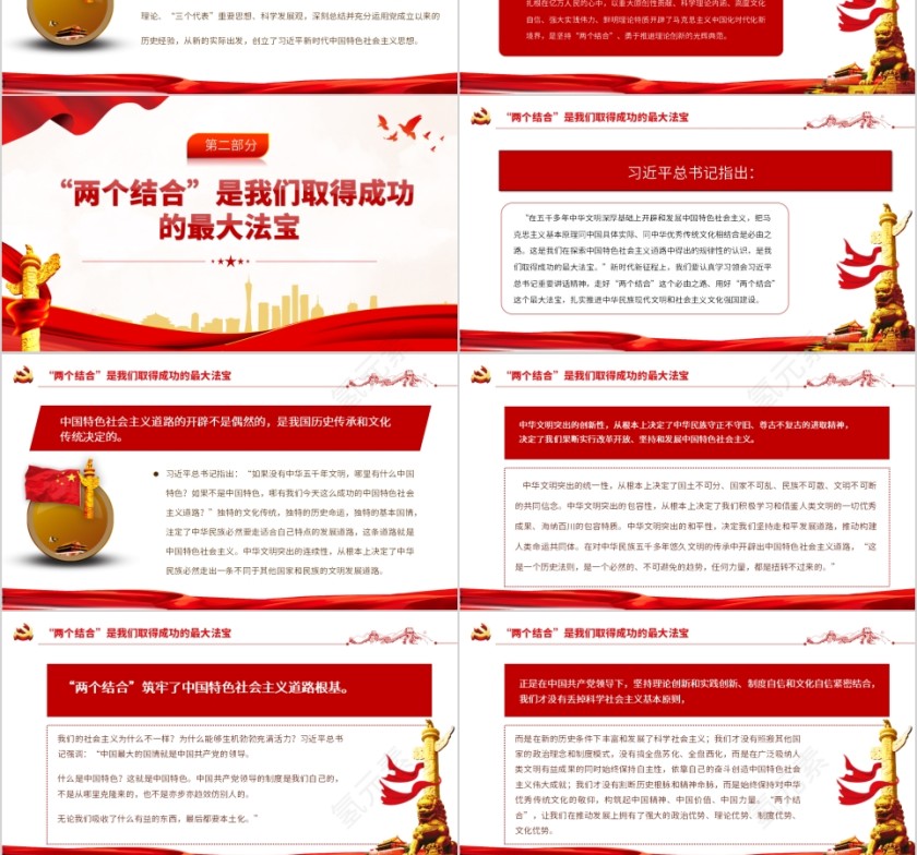 红色党政风深刻理解和把握“两个结合”PPT模板第3张