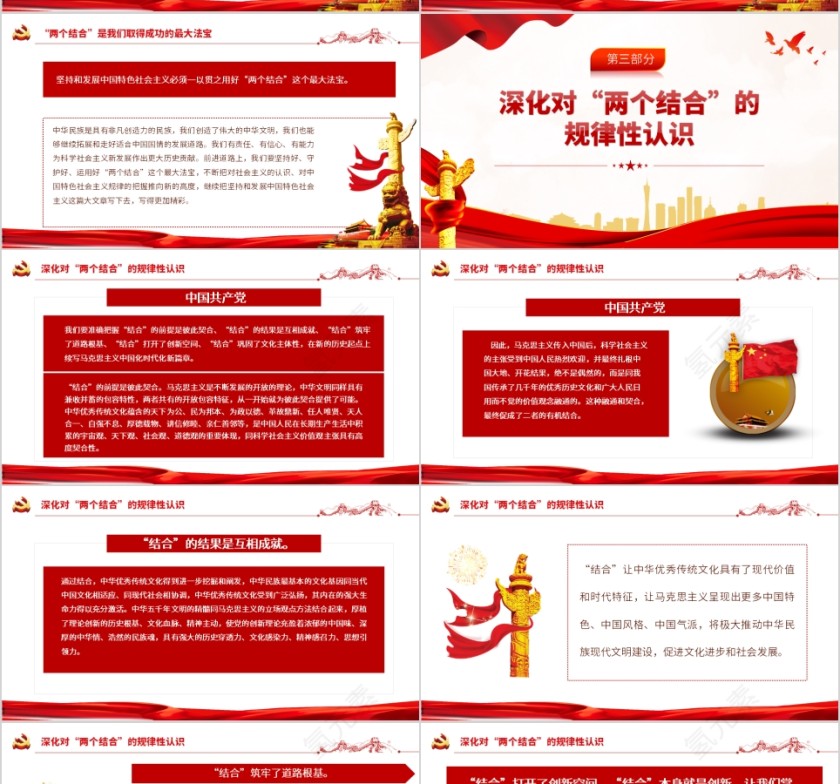 红色党政风深刻理解和把握“两个结合”PPT模板第4张