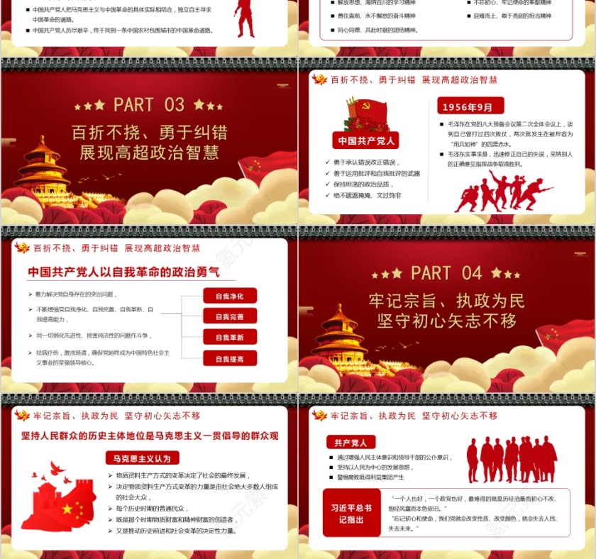 红色大气在四史教育中汲取党性修养的智慧PPT模板第3张